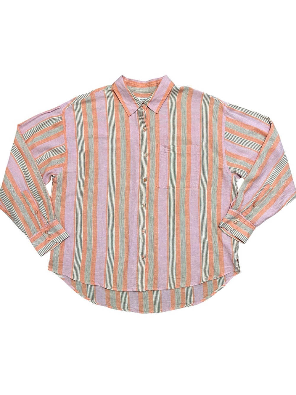 Z Supply Pastel Stripe Button-Down Shirt in Pink and Orange